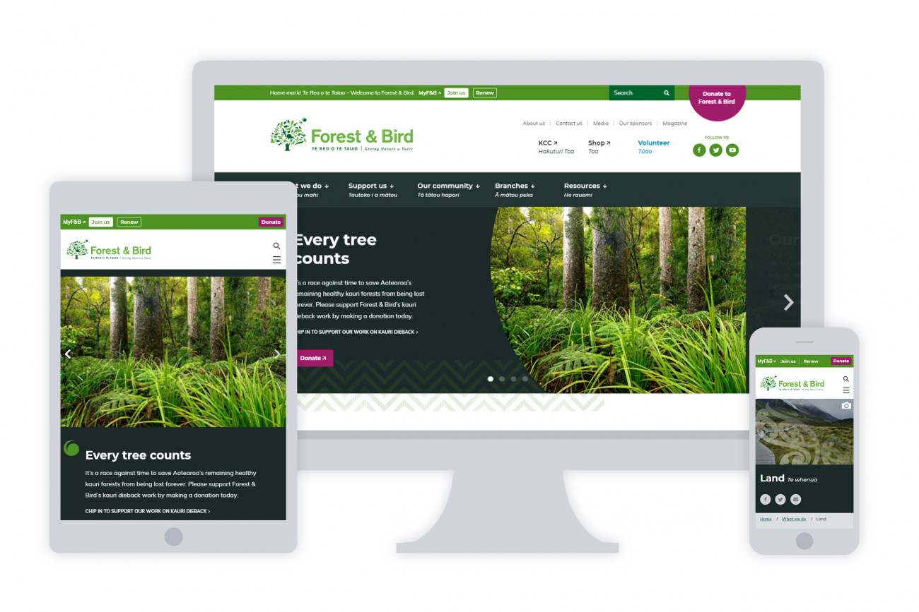 Screenshots of Forest & Bird website