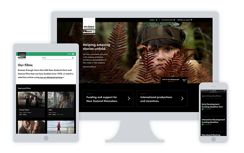 Screenshots of New Zealand Film Commission website