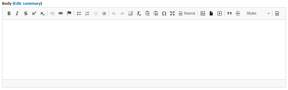 Screenshot of WYSIWYG text editor in a node edit form