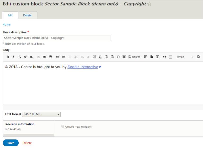 Screenshot of block edit form