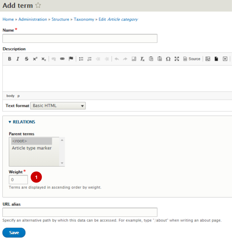 Screenshot of adding a taxonomy term in the AdminUI backend