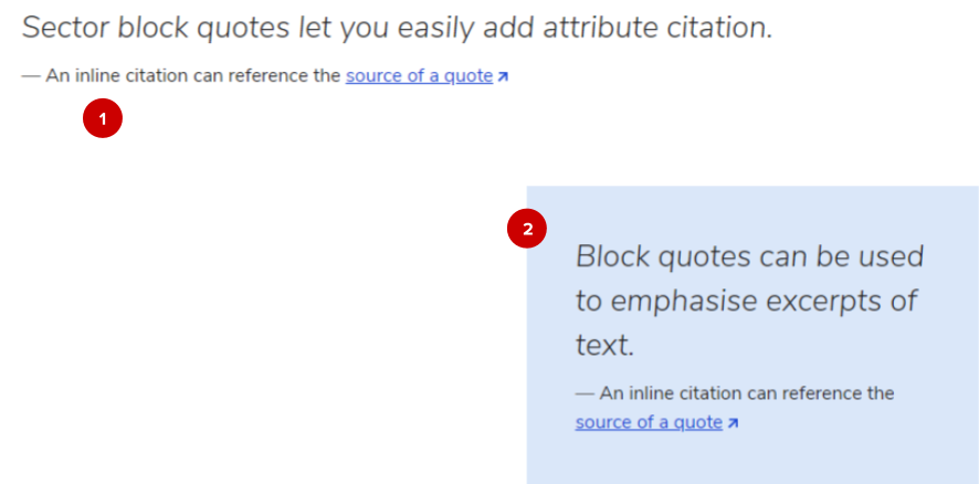 Screenshot of blockquote templates (with numbered highlights)