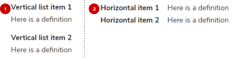 Screenshot of WYSIWYG list templates with numbered highlights