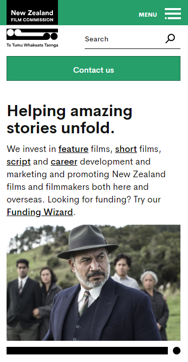 Screenshot of nzfilm.co.nz mobile size