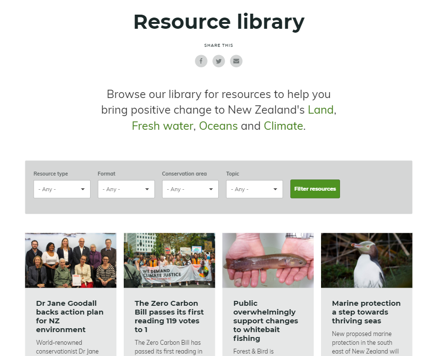 Screenshot - Forest & Bird resource library