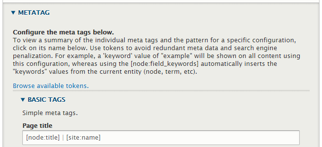 Screenshot of metatag settings