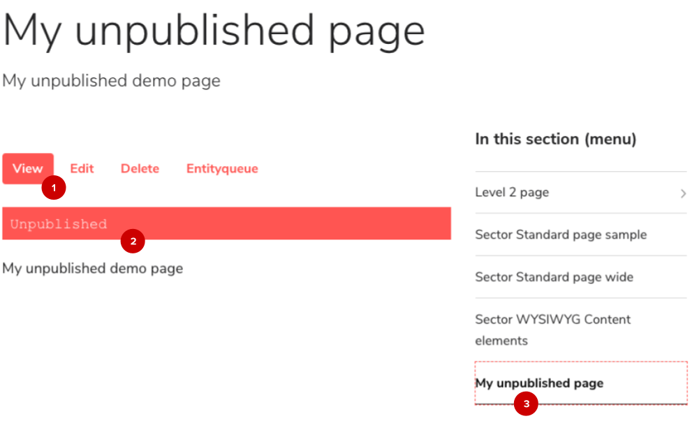 Administration Interface Screenshot with numbered highlights