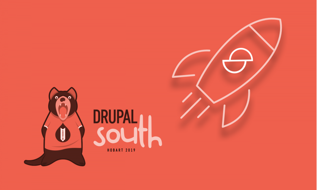 Drupal south logo next to a Sector rocket. 