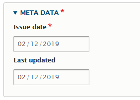 Screenshot of meta data fields for media gallery node