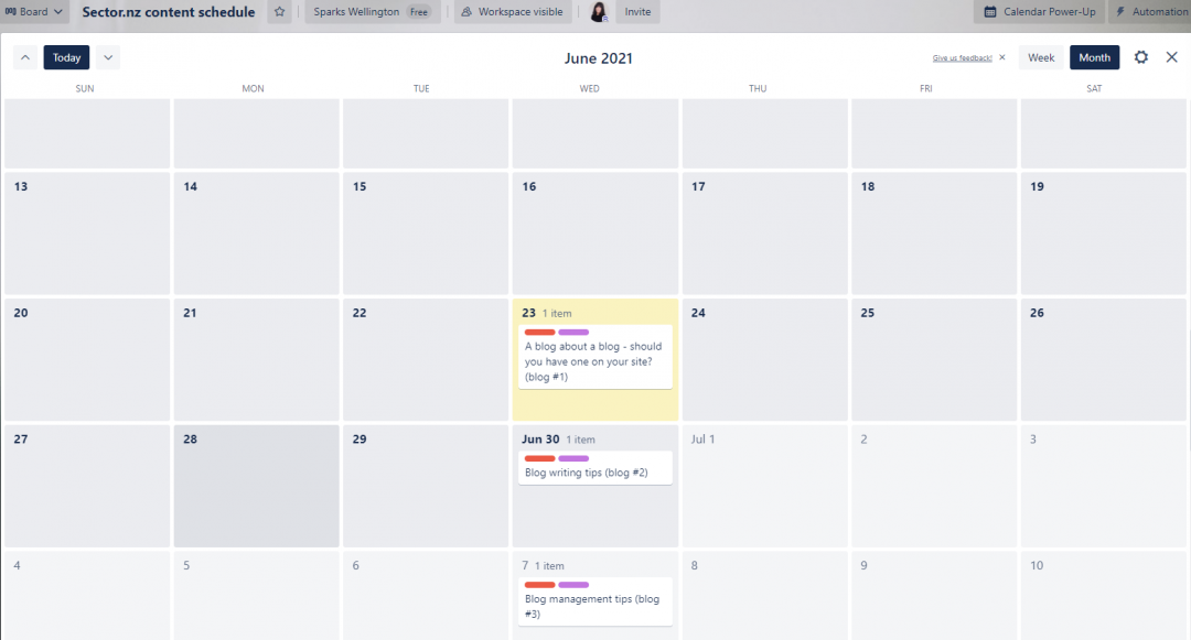 Screenshot - Sector content schedule in Trello