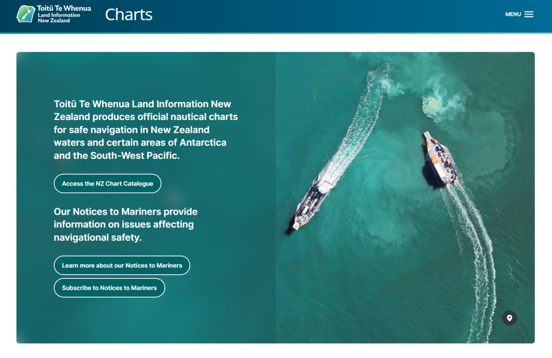 Screenshot of LINZ Charts website
