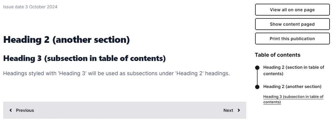 Screenshot of sample long-form content