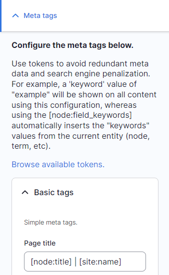 Screenshot of metatag settings
