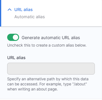 Screenshot of URL alias settings